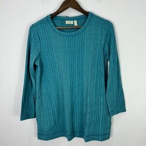 Logo Lounge Lori Goldstein Ribbed Tunic Top Womens XS Green Pockets Long Sleeve